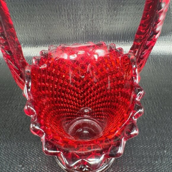 Westmoreland Red Glass English Hobnail Pattern Basket Cadmium Amberina UV Glow - Picture 9 of 16